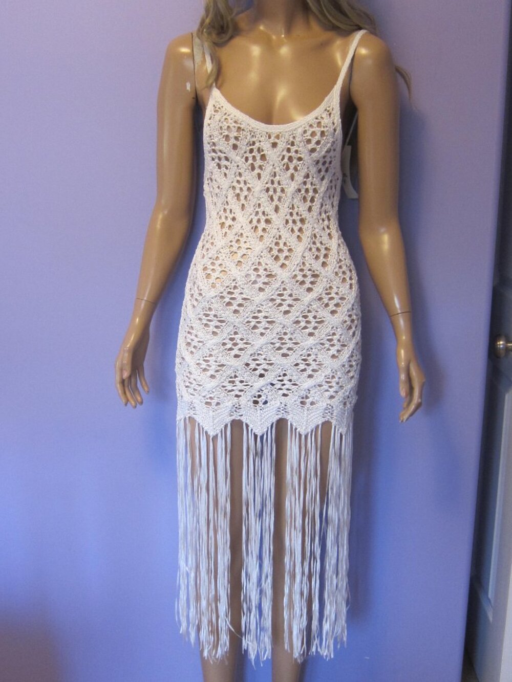 URBAN OUTFITTERS White Crochet Boho Fringe Beach Wedding Midi Dress NWT $184